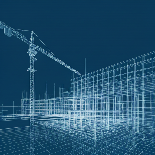 Architectural blueprint and construction site